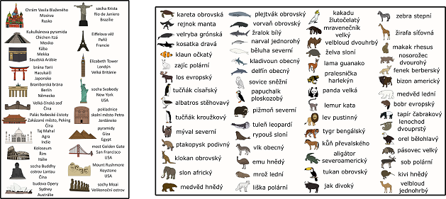 zvířata a stavby světa